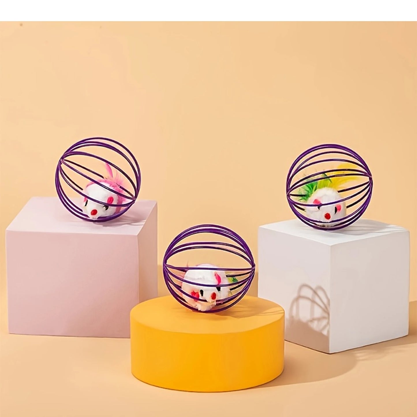 1Pc Interactive Cat Teasing Toys Simulation Of Mice In Wire Cages Mini Cat Toys Balls Pet Novel Spherical Cat Toy