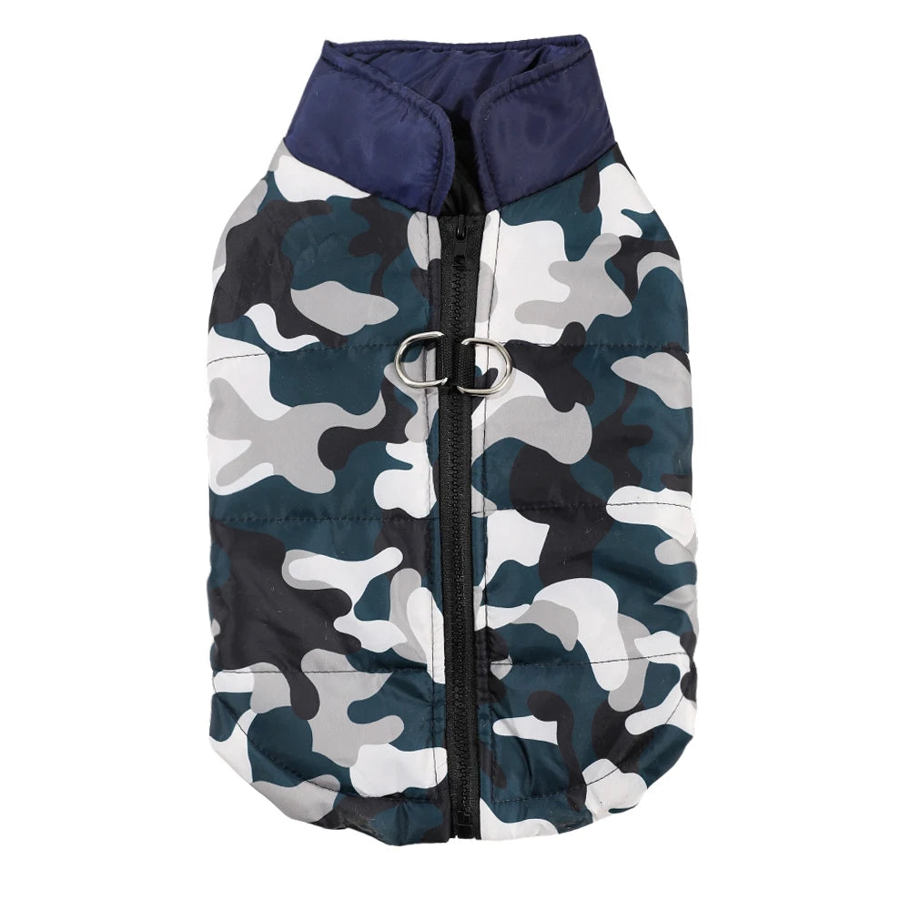Winter Small Dog Jacket Waterproof Printed Puppy Cloth Camouflage Pet Padded Overalls D-ring Sleeveless Dog Vest Coat for Cats