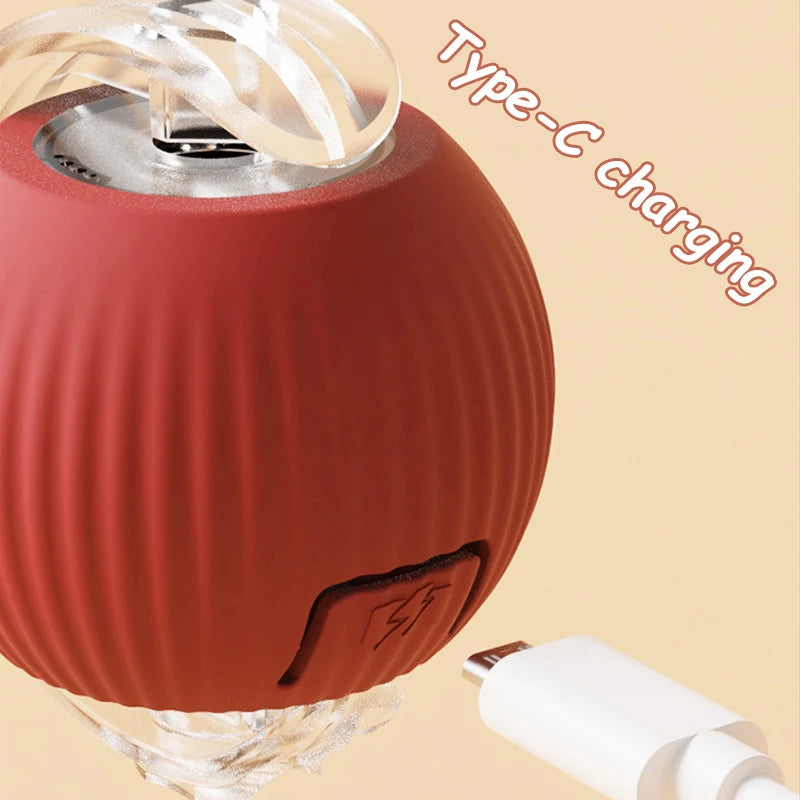 2Pcs Cat Interactive Ball Toys Automatic Rolling Ball Faux Tail Rechargeable Smart Pet Electric Toy Cat Training Imitate Mouse