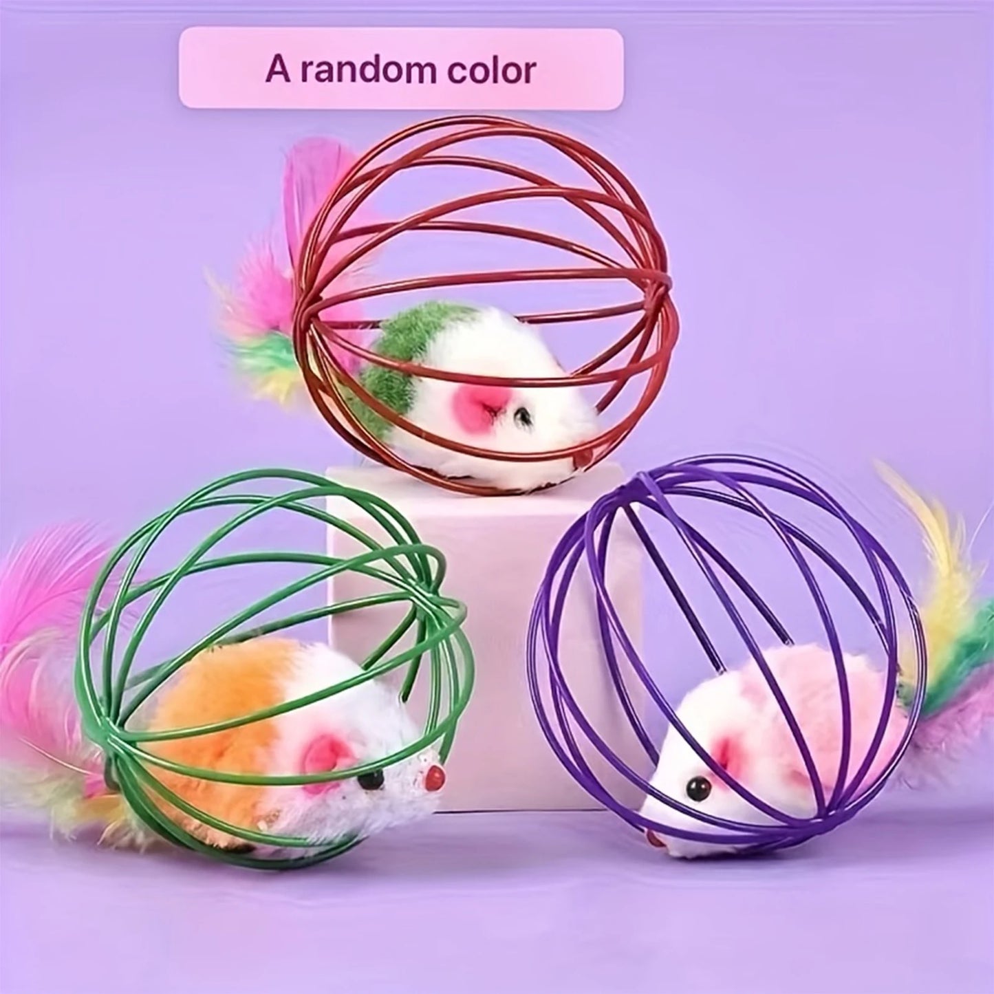1Pc Interactive Cat Teasing Toys Simulation Of Mice In Wire Cages Mini Cat Toys Balls Pet Novel Spherical Cat Toy