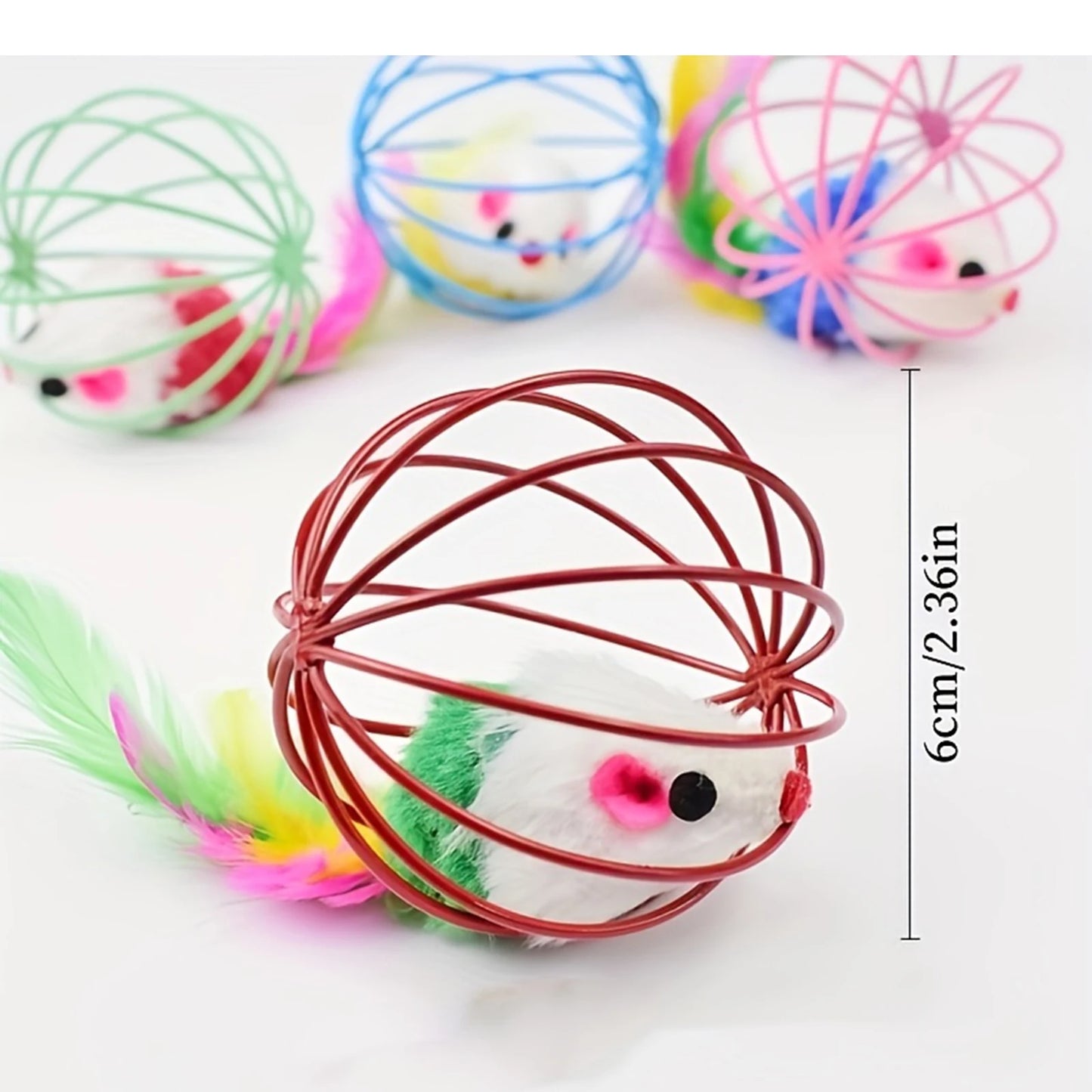 1Pc Interactive Cat Teasing Toys Simulation Of Mice In Wire Cages Mini Cat Toys Balls Pet Novel Spherical Cat Toy