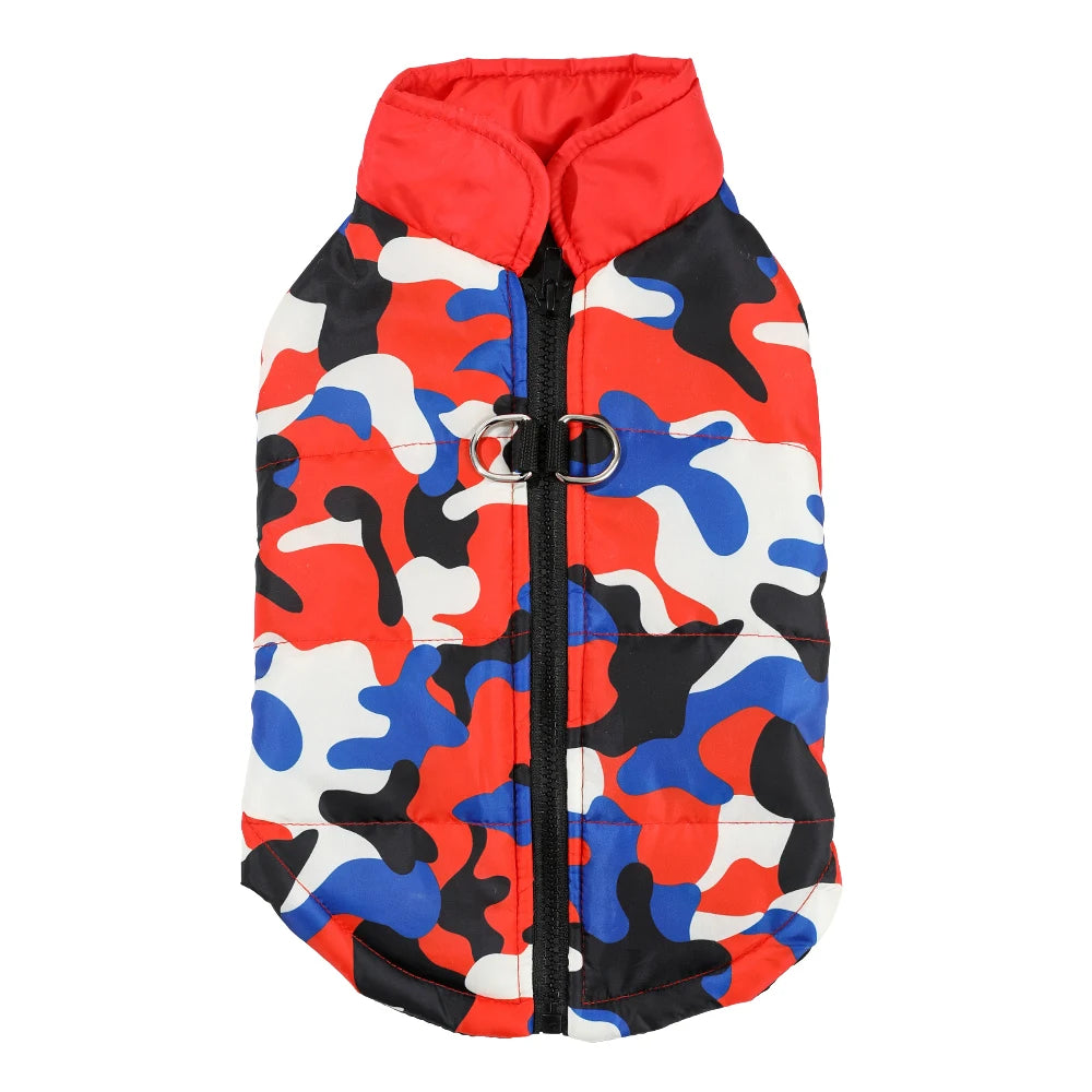 Winter Small Dog Jacket Waterproof Printed Puppy Cloth Camouflage Pet Padded Overalls D-ring Sleeveless Dog Vest Coat for Cats