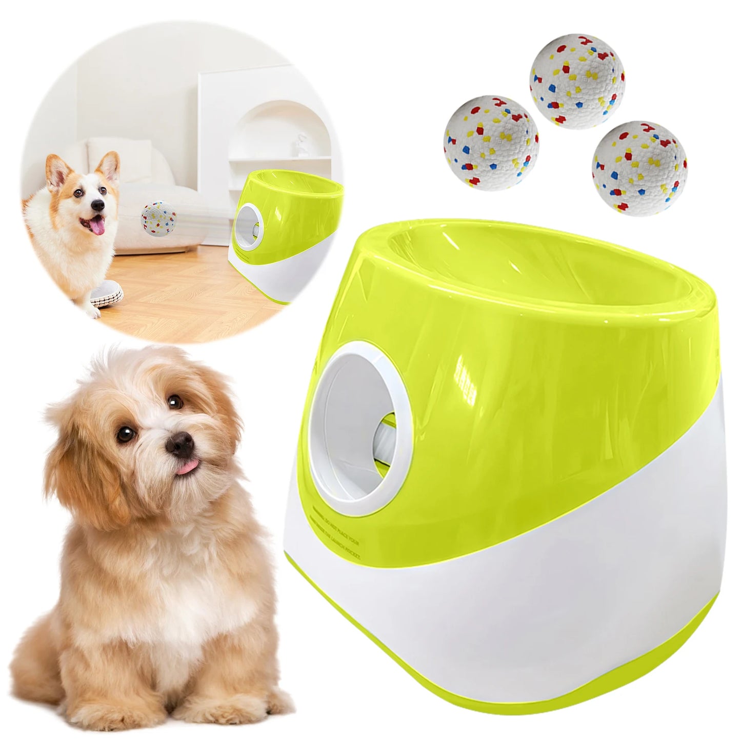 Interactive Automatic Ball Launcher with 3 Tennis Balls Dog Ball Thrower Launcher Ball Thrower Machine for Medium & Small Dogs